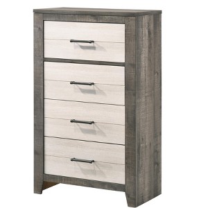 1pc Chest Two-tone Finish Convenient Bedside Storage Four Drawers Metal Pull Handle Gray Beige - 1 of 4