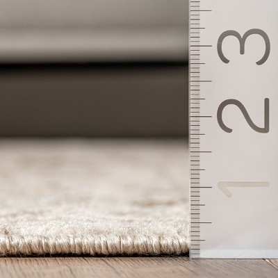 Beige Round Washable Floral Synthetic Area Rug