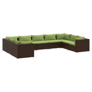 vidaXL 9-Piece Patio Lounge Set with Cushions - Brown Poly Rattan Outdoor Furniture - 1 of 4