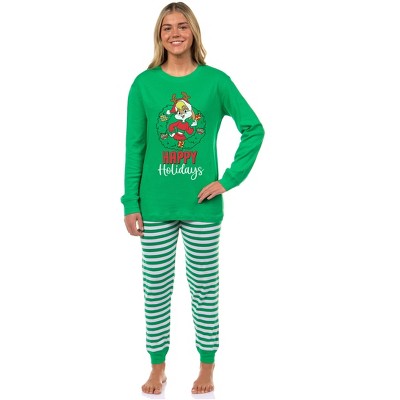Looney Tunes Bugs Bunny, Lola Bunny, Tweety Bird, Tazmanian Devil Christmas Tight Fit Family Pajama Set Green