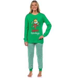 Looney Tunes Bugs Bunny, Lola Bunny, Tweety Bird, Tazmanian Devil Christmas Tight Fit Family Pajama Set Green - 1 of 4