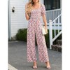 Women's Summer Smocked Jumpsuits Casual Square Neck Short Sleeve High Waist Wide Leg Rompers with Pockets - 4 of 4