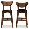 Set of 2 Baxton Studio Eline Mid Century Modern Walnut Finished Wood Faux Leather Upholstered Counter Height Barstools Black: Oval Back, Spot Clean - 2 of 4