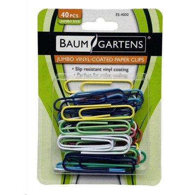Baumgartens Vinyl-Coated Paper Clips, Jumbo Size, Pack of 40 (Case of 15)