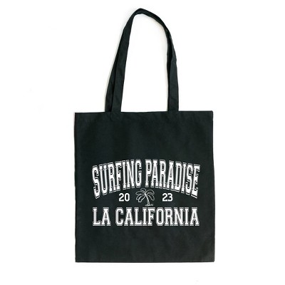 City Creek Prints Surfing Paradise LA Canvas Tote Bag - 15x16 - Black