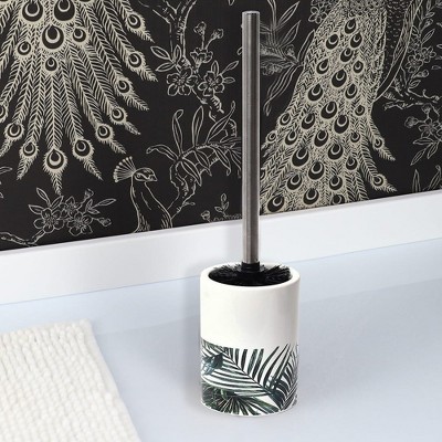 Tropical Leaf Ceramic and Wood 4-Piece Bathroom Accessory Set