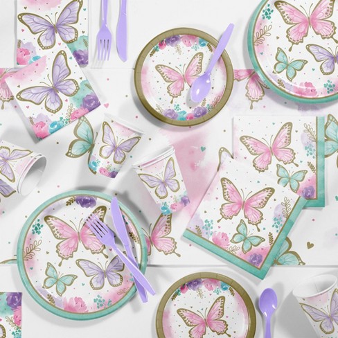 24ct Golden Butterfly Shaped Paper Plates Pink  Pastel butterflies,  Butterfly decorations, Butterfly party