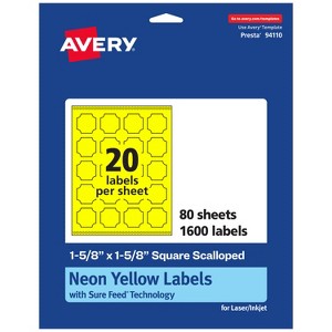 Avery Neon Yellow Paper Labels, 1-5/8" x 1-5/8" Square Scalloped - 1 of 4