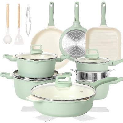 Romswi 23Piece Kitchen Cookware Set, Non Stick Pots and Pans Set, Induction Cookware with Utensil and Pan Protectors, Green