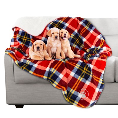 Large Red Plaid Waterproof Reversible Pet Blanket