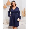 Coolmee Women's Plus Size Mini Dress Long Sleeve Wrap V Neck A Line Short Dress with Pockets - 3 of 4