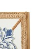 Olivia & May 20"x20" Wood Floral Relief Wall Decor with Brown Woven Seagrass Frame and White Backing Blue: Modern Botanical Art - 3 of 4