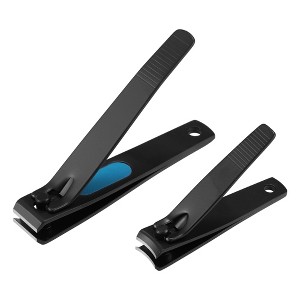 Unique Bargains 2pcs Nail Clipper Set for Nail Care for Travel or Home Black Stainless Steel - 1 of 4