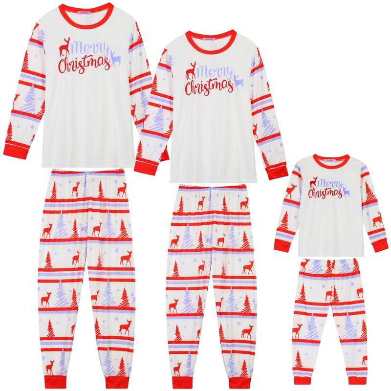 cheibear Christmas Sleepwear Long Sleeve Tee with Pants Lounge Holiday Family Pajama Sets Red-White, 1 of 5
