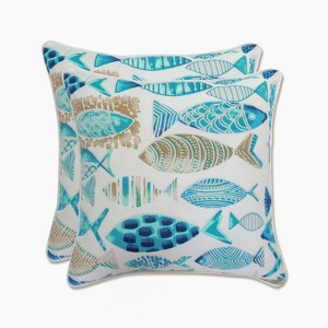 Hooked Nautical 2pc Square Outdoor Throw Pillow Set - Pillow Perfect - 1 of 4