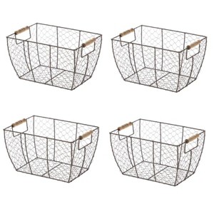 Decorative Brown Chicken Wire Basket with Wood Handles. 12.2x8x7.28 - 1 of 4