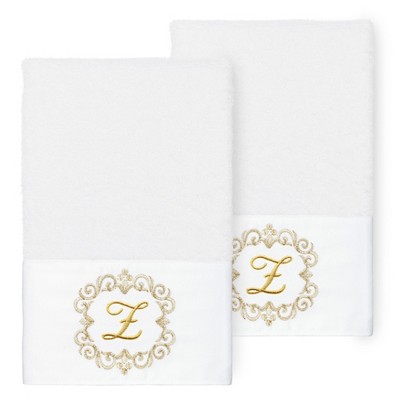 Linum Home Textiles 100% Turkish Cotton MONICA Gold Thread 2PC Embellished Hand Towel Set