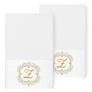 Linum Home Textiles 100% Turkish Cotton MONICA Gold Thread 2PC Embellished Hand Towel Set - 1 of 3