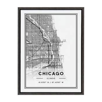 18" x 24" Sylvie Chicago Modern Map Framed Wall Canvas by Jake Goossen Gray - Kate & Laurel All Things Decor