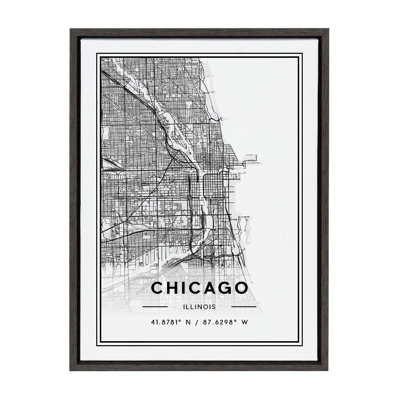18&#34; x 24&#34; Sylvie Chicago Modern Map Framed Wall Canvas by Jake Goossen Gray - Kate &#38; Laurel All Things Decor, 1 of 7