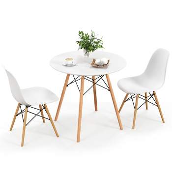 Tangkula 3 Pieces Dining Table Set Modern Round Table & 2 Chairs w/ Wood Leg White
