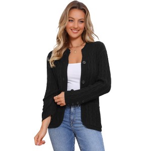 INSPIRE CHIC Women's Button Down Long Sleeve Crew Neck with Pockets Casual Cardigan - 1 of 4