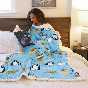 Women Men Printed Pattern Wearable Flannel Blanket Robe, Super Soft Warm Fuzzy Plush Fleece TV Blanket Wrap, Cozy Gift for Woman Man - Catalonia - 1 of 4