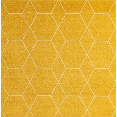 Modern Yellow Trellis Square Synthetic Indoor Rug