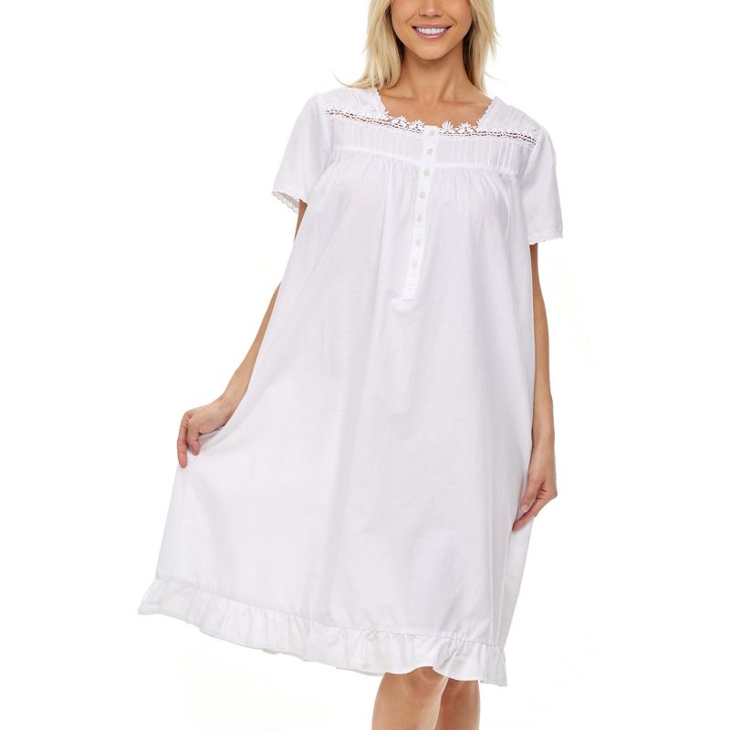 Women's Cotton Victorian Nightgown, Sophia Short Sleeve Lace Trimmed Button Up Short Sleeve Vintage Night Dress Gown, 1 of 8