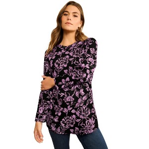 Roaman's Plus Size Cotton Ultimate Long Sleeve Crewneck Tee - 1 of 4