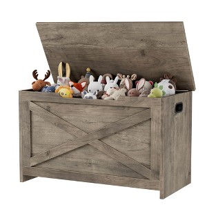 30 Inch Wooden Storage Bench with Safety Hinge, Large Shoe Storage Chest, Easy Assembly - 1 of 4