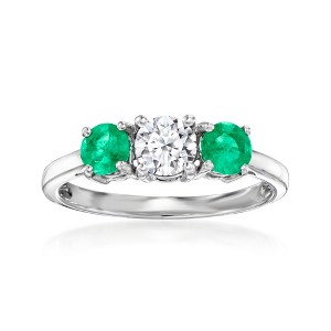 Ross-Simons 0.50 Carat Lab-Grown Diamond Ring With .40 ct. t.w. Emeralds in 14kt White Gold - 1 of 4