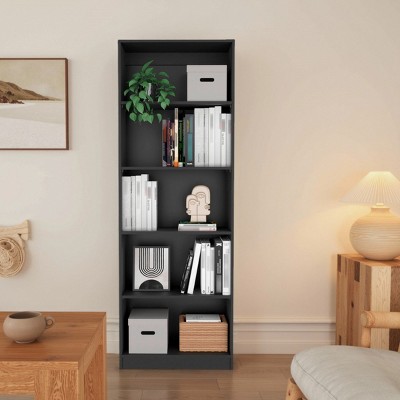 FURNIinspire Decorative Bookshelf 4 Shelves Bookcase Book Shelf, Tall Corner Shelf, Home Storage Organizer, Book Stand, Black, 11.77"*24.7"*71.1"