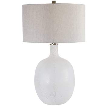 Uttermost Modern Table Lamp 29 3/4" Tall Textured Mottled Aged White Glass Oatmeal Linen Fabric Drum Shade for Living Room Bedroom