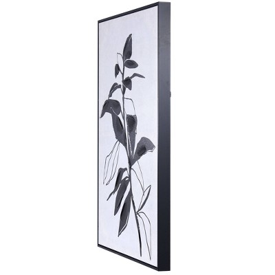 Black and White Abstract Leaf Canvas Art with Frame, 26" x 38"