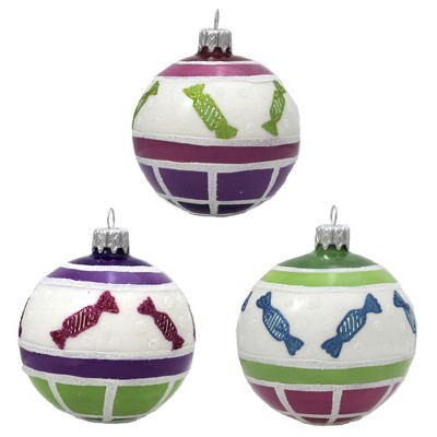 Santa Land 4.0" Visions Of Candyland S/3 Ornament Ball Sweet Taffy Tart  -  Ornament Sets