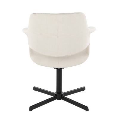 Cream Fabric and Black Metal Swivel Accent Chair