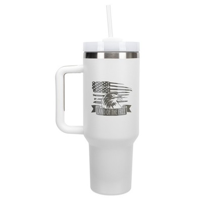100 North Land Of The Free Bald Eagle Bird American Flag Wrap-Around 40 Oz. Stainless Steel Water Bottle Coffee Mug, Spill & Leak Resistant, Travel