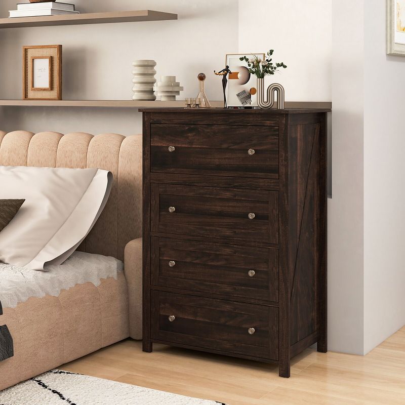 Tangkula 4 Drawer Dresser 43.5" Storage Cabinet Chest Clothes Organizer Bedroom Brown, 4 of 11