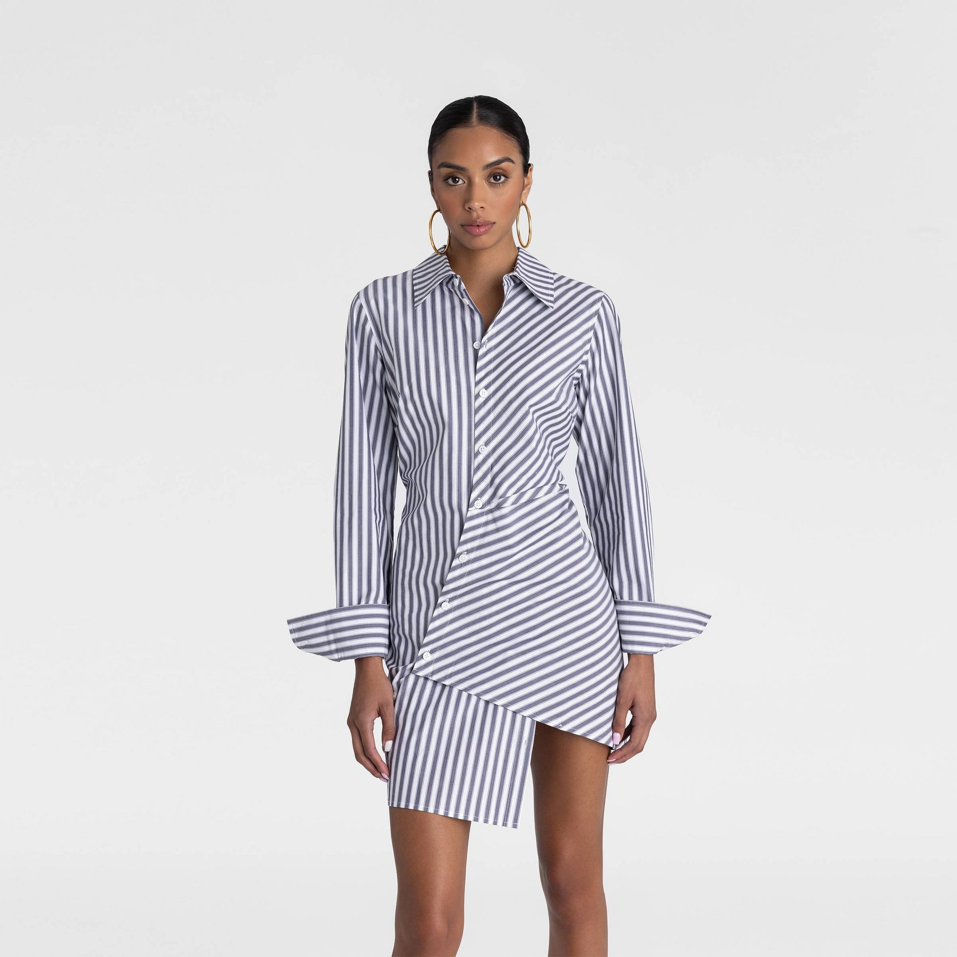KBB by KAHLANA Women's Long Sleeve 'The Draped Shirtdress' - Blue Striped