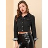 Allegra K Women's Solid Cropped Button-Down Plaid Cuffs Jean Jacket with Pockets - 2 of 4