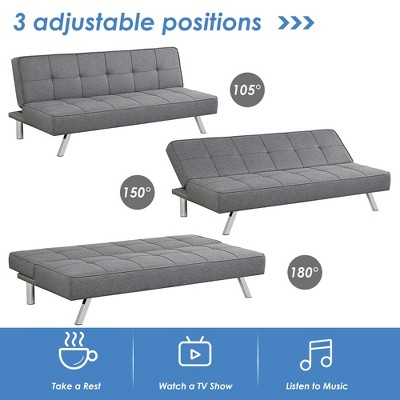 Gray Linen Convertible Sleeper Sofa with Stainless Steel Legs