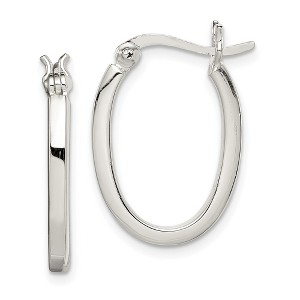Black Bow Jewelry 2mm, Sterling Silver, Flat Oval Hoop Earrings - 20mm (3/4 Inch) - 1 of 4