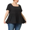 Agnes Orinda Women's Plus Size Square Neck Short Sleeve Ribbed Textured Peplum Babydoll Blouses - 2 of 4
