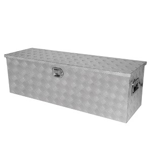 Truck Bed Toolbox For Trailer Pickup, RV Storage Organizer Tool Box Flatbox With Side Handle Lock Keys, Aluminum 5 Bar Tread Pattern - 1 of 4