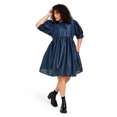 Women's Textured Puff Sleeve Mini Dress - Kika Vargas x Target Navy