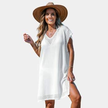 Women's White Cut-Out Knit Cover-Up Dress - Cupshe