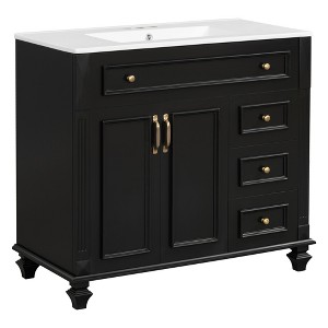 Gulches 36 Inches 1 Sink Freestanding Black Bath Vanity with White Ceramic Top 3 Drawers 2 Soft Close Doors - 1 of 4