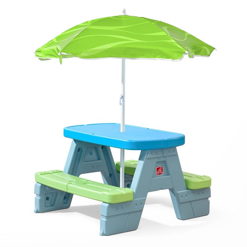 Step2 Rectangle Sun &#38; Shade Picnic Table with Umbrella - Blue/Green, 1 of 8