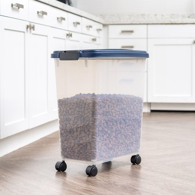 Navy Airtight Plastic Pet Food Storage Container with Casters